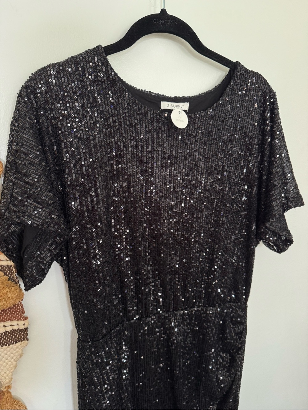 NWT Z Supply Black Short Sleeve Sequin Mini Dress - Picture 4 of 8